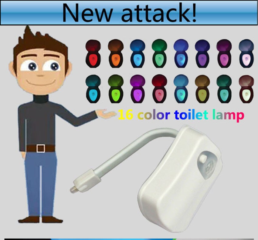 Auto Toilet Bowl Night Light Bowl Side Clip Lamp Motion Sense LED Light 16 colors Sensor Nightlight Bathroom Toilet Bowl Lamp: Default Title