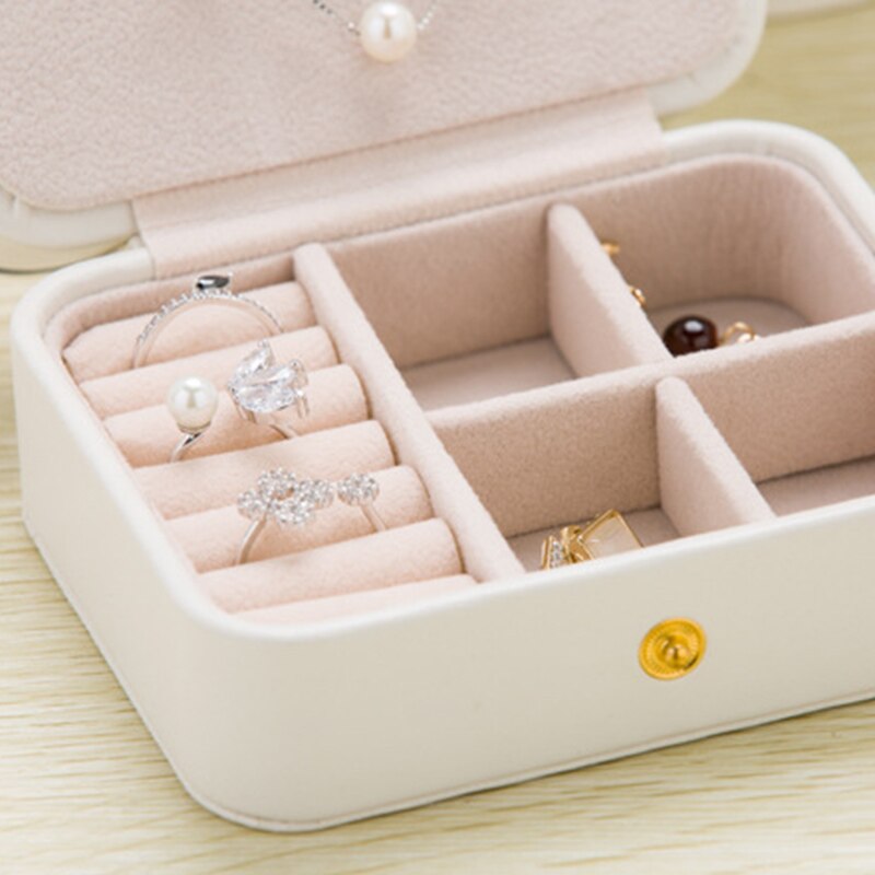 Portable Women Girls Travel Ring Earring Leather Jewelry Box Storage Organizer Box with Mirror Inside Velvet Jewelry Accessories