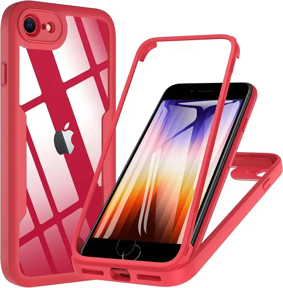 360-Grad-Ganzkörper-Doppelseiten-Displayschutzfolie für iPhone SE SE 2022, iPhone 8 iPhone 7, stoßfeste Handyhülle: Holz / Rot