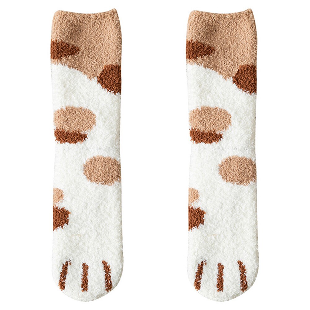 Women Plush Fleece Socks Cartoon Cat Claws Thickened Autumn Winter Warm Socks WHShopping: 1 Pair C