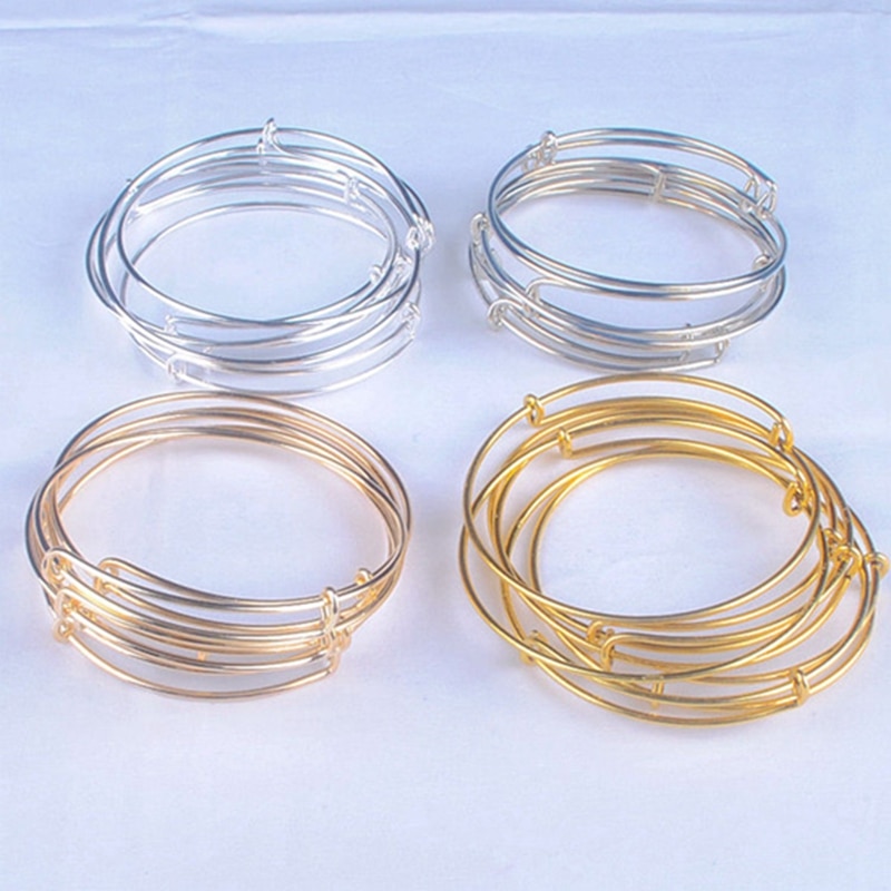 100pcs Metals Gold color Silver color DIY Bangle for Beads or Charms Adjustable Expandable Wire Bracelets Bangles