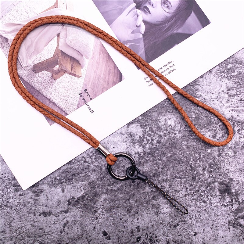 Cordón de cuero PU cuerda trenzada hebilla redonda de cobre antiguo excelente correa para llaves Tarjeta de Identificación pase gimnasio USB Cordón de teléfono móvil: G08