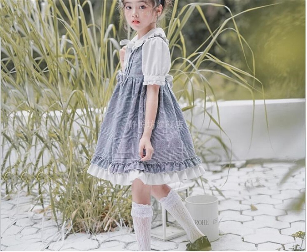 Robe lolita pour filles, tenue vintage, taille haute, avec nœuds, manches courtes/longues, style victorien, kawaii, pour enfants, B817