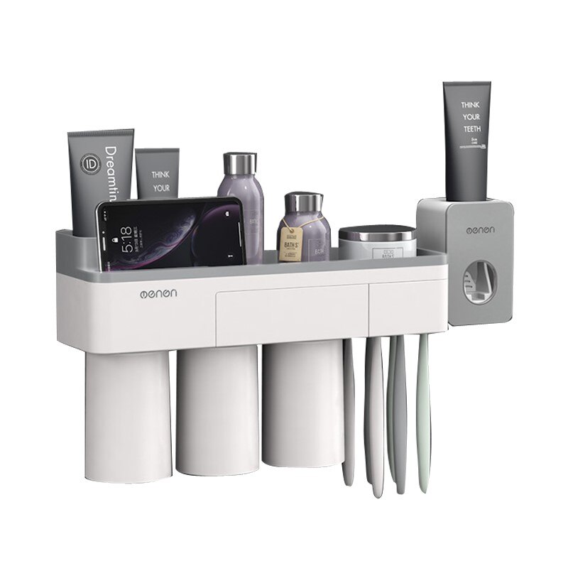 Magnetische Tandenborstel Houder Met Tandpasta Knijper Met Cups Voor 2/3 Personen In Badkamer Opbergrek Nail Gratis Mount