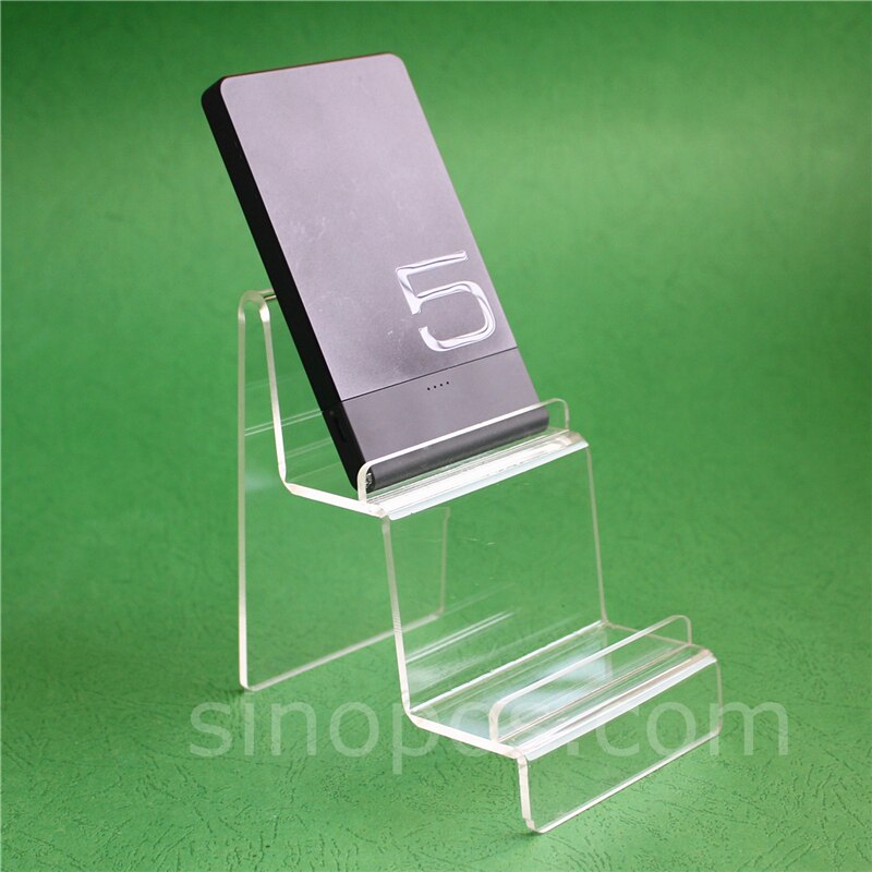2-Tier Acrylic Wallet Display Stand, clear steps riser handbag holder bracket clutch bag purse sunglasses rack cosmetics shelf