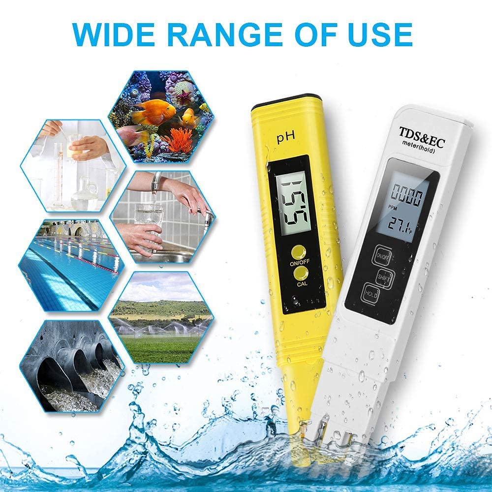 2 stks TDS PH Meter Digitale Water Tester 0.01ph Hoge Nauwkeurigheid PH Meter 0-9990ppm Temperatuur TEMP PPM Tester