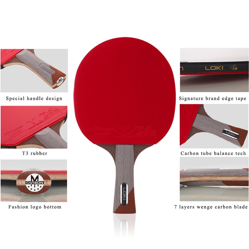 LOKI 5 Sterne Professionelle Wenge Kohlenstoff Tischtennis Schläger Kohlenstoff Rohr Technik Tischtennis Schläger Wettbewerb Klingeln Pong Paddel mit Tasche