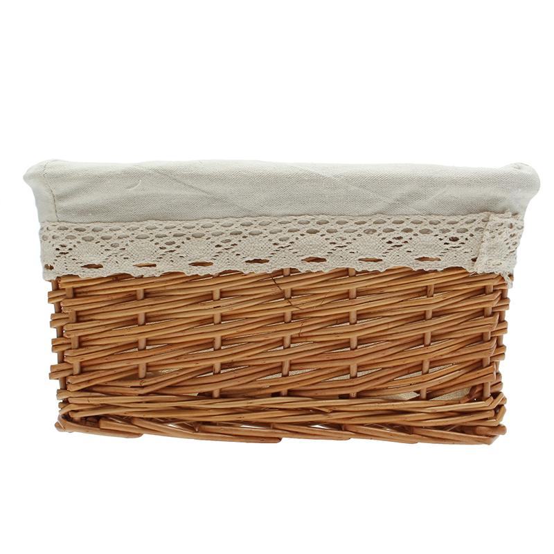 Bamboo Rectangular Wicker Storage Basket With Removable Washable Liner Willow Woven Containers