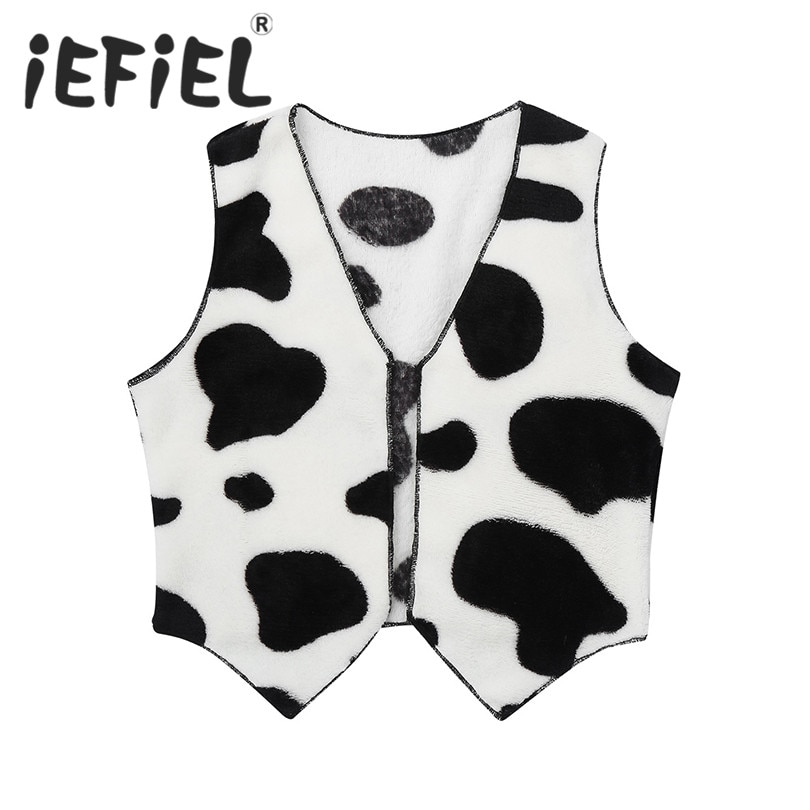 Unisex lapset pojat tytöt cowboy cowgirl fancy puku flanelli hihaton avoin edessä lehmä painettu liivi liivitopit
