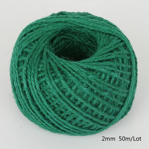 Rollo de cuerda de cáñamo de arpillera Natural, cordel de yute arpillera Natural, 2mm, macramé, decoración de etiquetas de boda, 1 rollo de 50M, varios colores: Dark Green