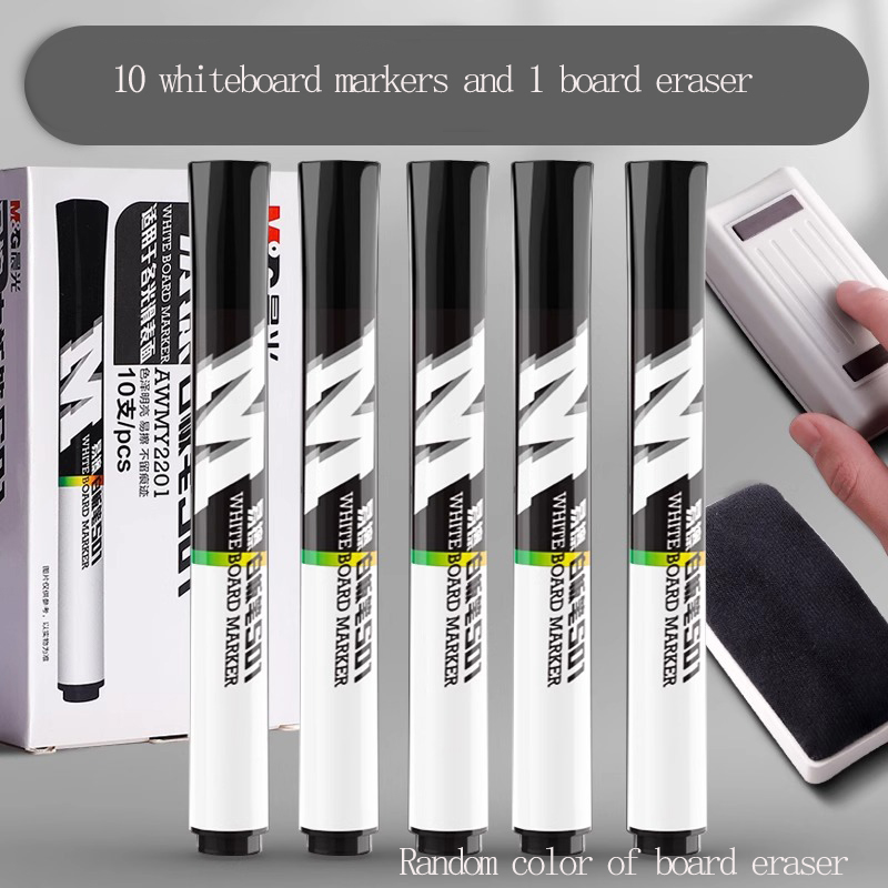 M&G uitwisbare whiteboard-markeerset - zwart/blauw/rood met whiteboard-gum Leraar en kantoor uitwisbare marker: Black