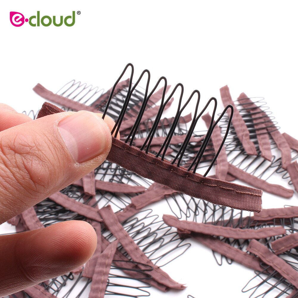 50-100 Stuks Brown Pruik Kam Goedkope Pruik Clips Kammen Hair Extensions Clips Comfortabele Pruik Clips Top Roestvrij Staal pruik Maken Tool