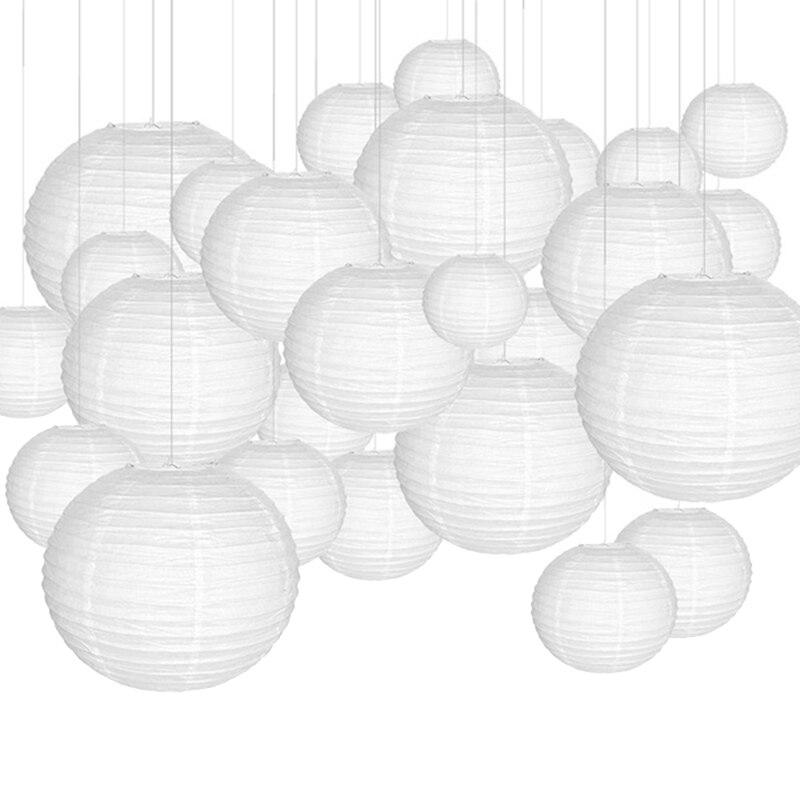 30 Pack Chinese Round White Paper Lantern,Paper Lanterns 4/6/8/10/12/14inch Hanging Lanterns Wedding Party Decorations