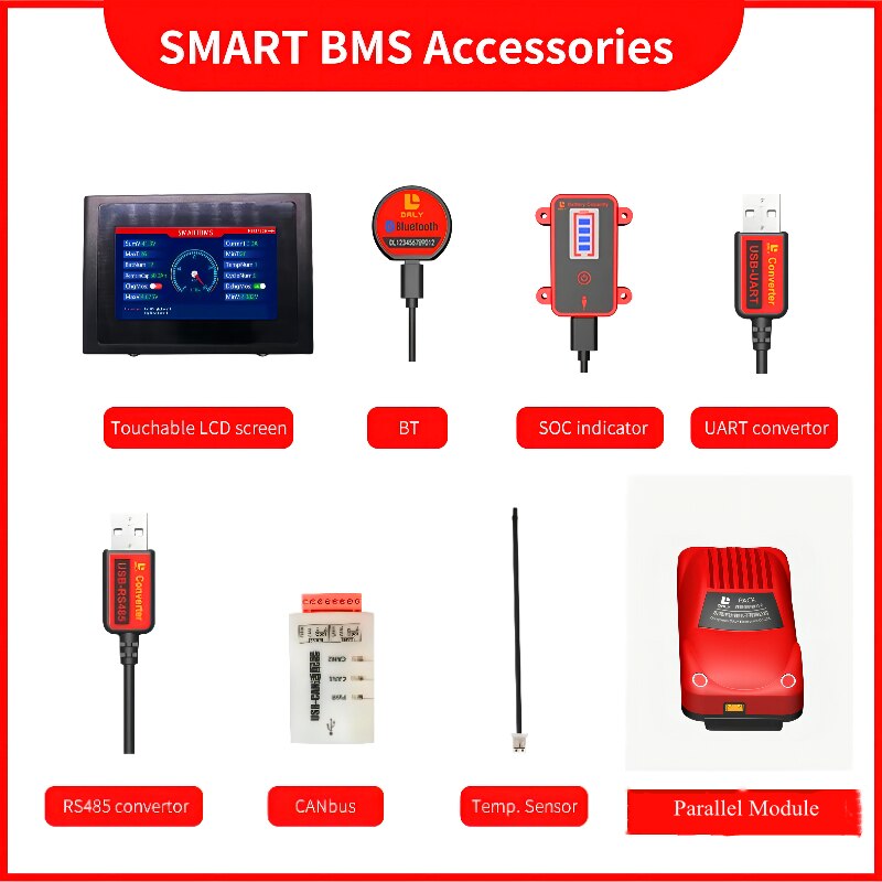 Daly BMS Accessories Bluetooth USB-UART USB-RS485 USB-CAN SOC Indicator Touch LCD Screen NTC Parallel Module For Daly Smart BMS