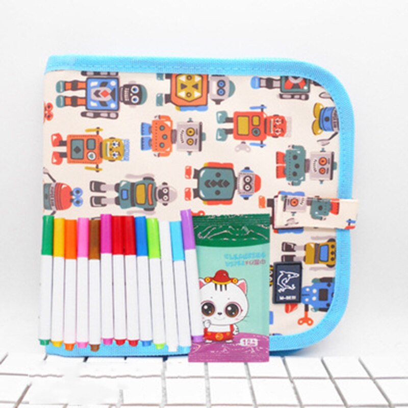 Children's Reusable Water Drawing Book Baby Magic Cartoon Portable Erasable Graffiti Painting Books Foldable Blackboard With Pen: E