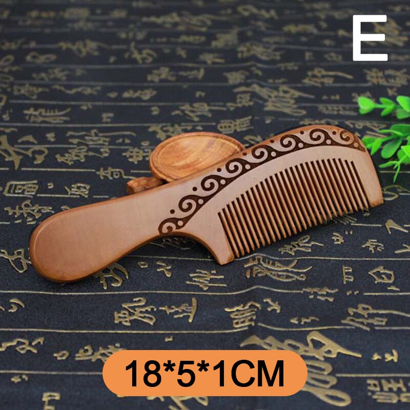 Natural Peach Solid Wood Comb Engraved Peach Wood Massage Comb Hair Care Tool Crafts Valentines Day Photo Props: 05