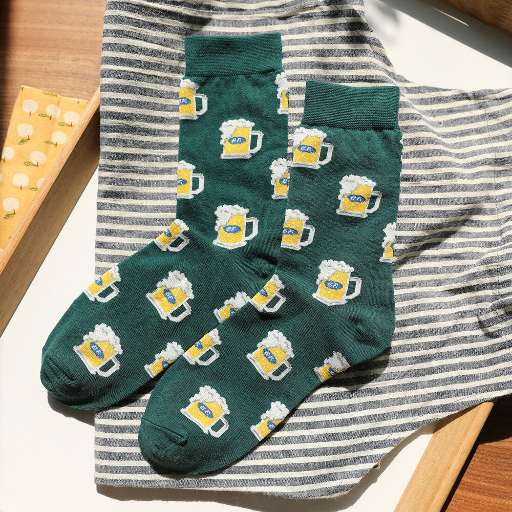 Chaussettes en coton imprimées pour hommes, motifs alimentaires, respirantes, montantes, style Hip Hop, chauffe-jambes, Vintage, à la ,: green