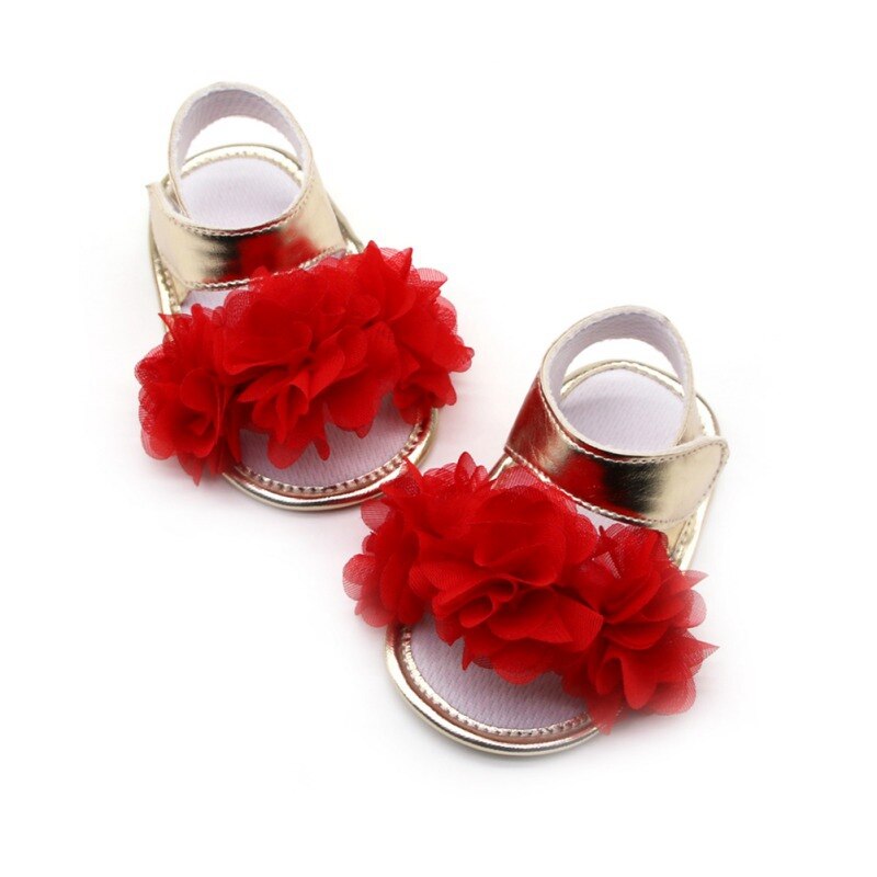 Meisjes Zijde Bloem Goud PU Schoenen Ademende Anti-Slip Schoenen Zachte Zolen Schoenen