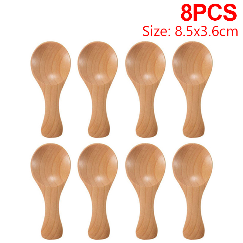 Mini cucharas de madera para cocina, cuchara para condimentos de especias, café, té, azúcar, cucharaditas, mango corto, vajilla para el hogar, 8/1 Uds.: Plata