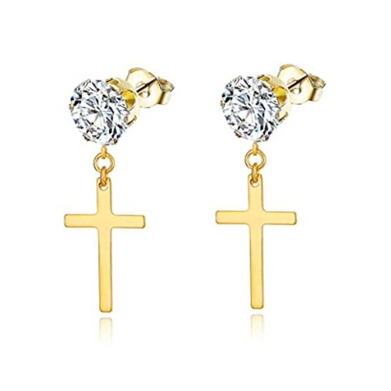 WKOUD-pendientes de aro con forma de cruz para hombre y mujer, joyería colgante, Color dorado, minimalista, delicado