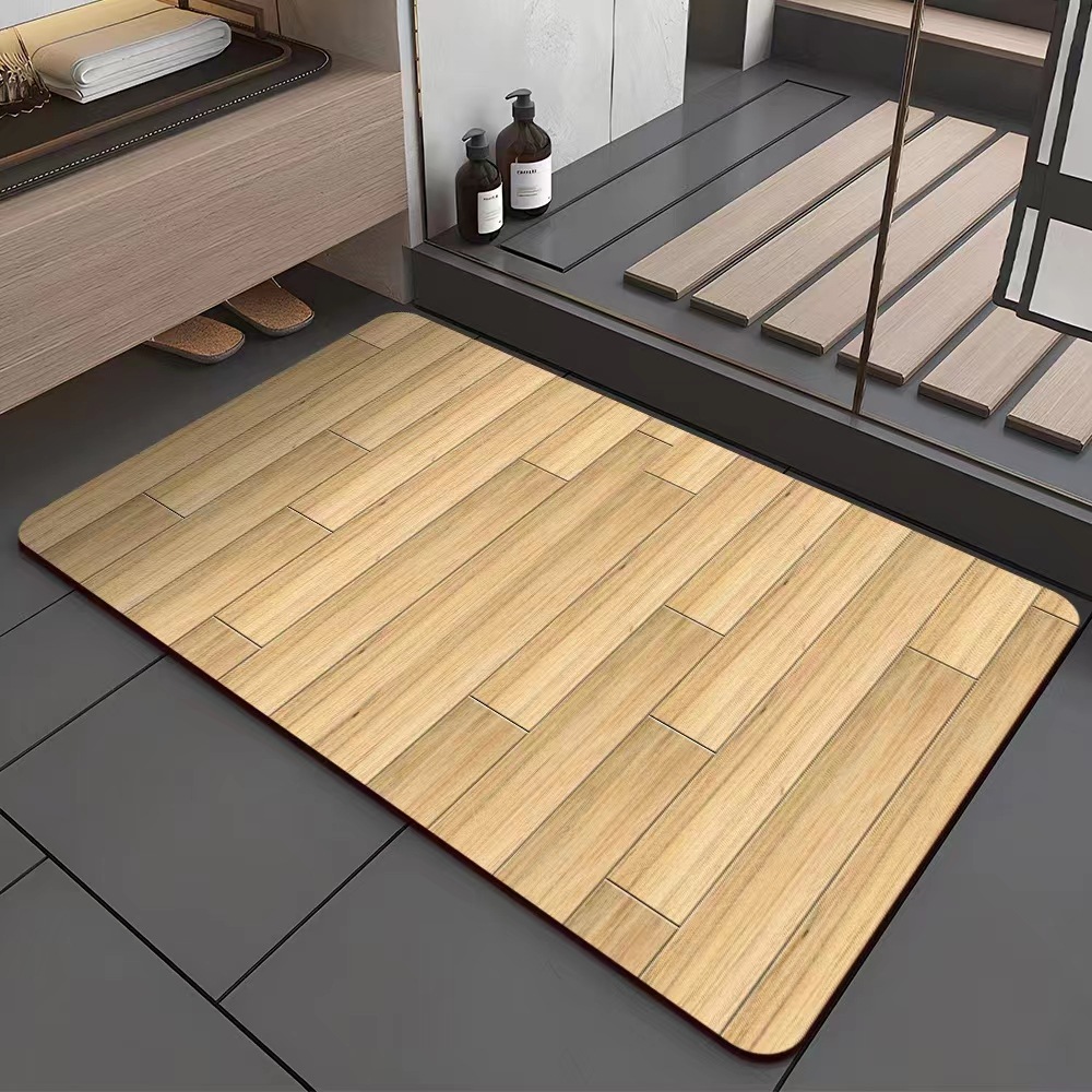 Wood Grains Printed Bathroom Mat, Absorbent Bath Carpets, Toilet Doormat, Floor Rugs, Beside Bathtub, Anti-Slip Pad 40x60: 40x120cm / Burgundy
