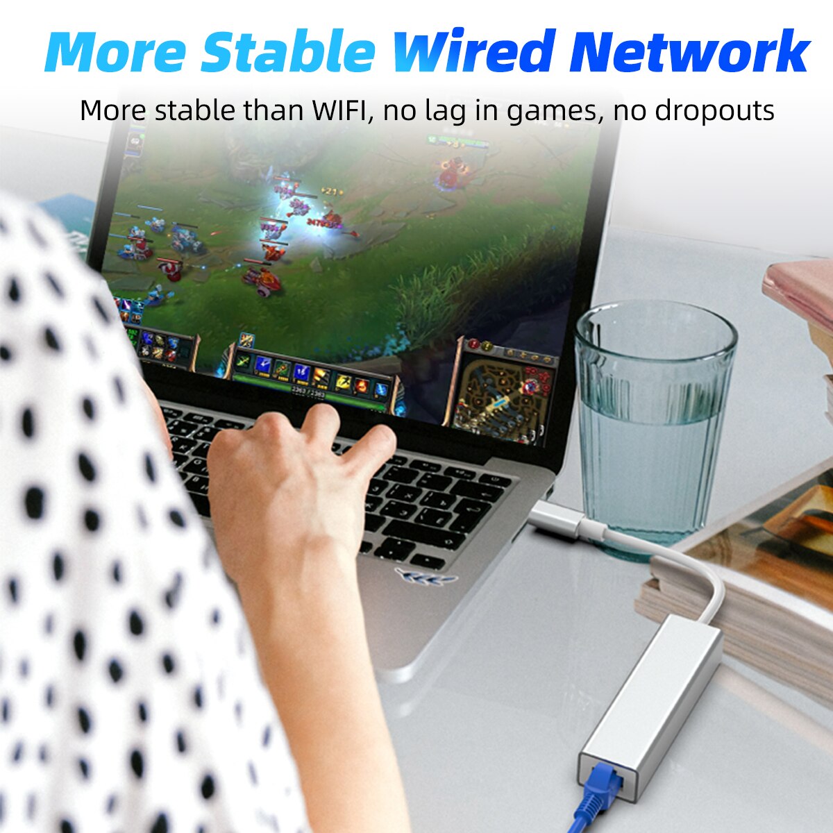 USB Ethernet with 3 Port USB HUB 2.0 RJ45 Lan Network Card USB to Ethernet Adapter for Mac iOS Android PC USB 2.0 HUB Splitter