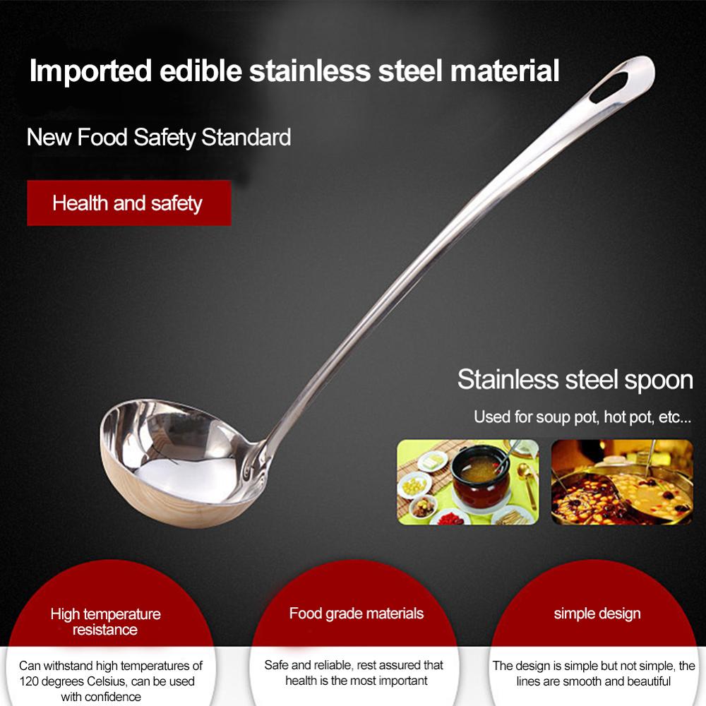 Cucharón grueso de acero inoxidable con mango largo, cuchara grande para sopa, útil, herramienta de cocina, utensilio para sopa, , 1 ud.