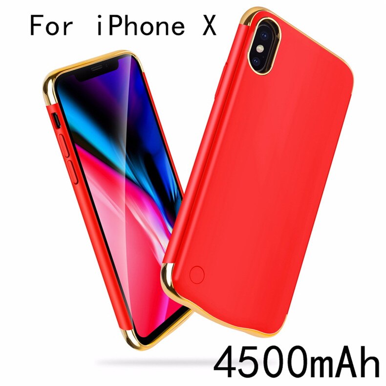 Funda delgada de la batería de la galjanoplastia a prueba de golpes para el iPhone 6X6 S 7 8 Plus batería externa trasera recargable cargador del teléfono: iX Red