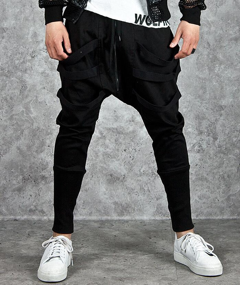Pantalon sarouel pour homme, style Hip Hop, Baggy, Cross, Streetwear, tendance, ruban noir, jogging