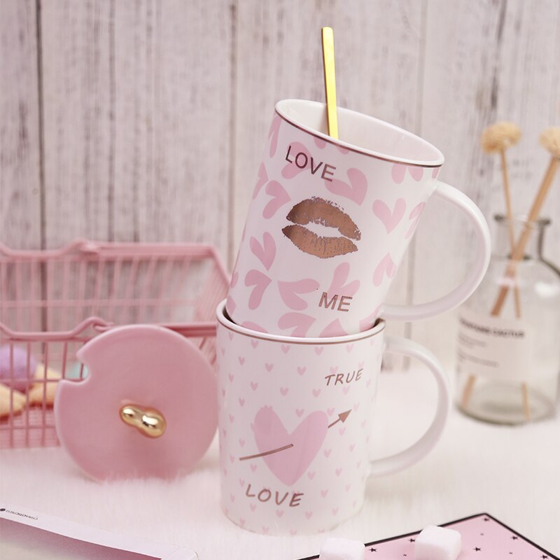 Japanse Leuke Cartoon Mok Creatieve Keramische Mok Voor Paar Met Lepel Met Deksel Kubek Koffie Cup Paar Kawaii Cup tazas 60