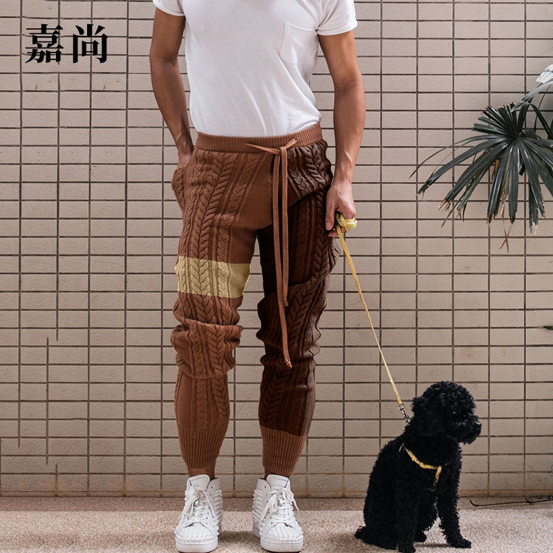 Pantalon et moulant pour homme, vêtement tricoté en laine, couleurs assorties, à la , collection automne-hiver