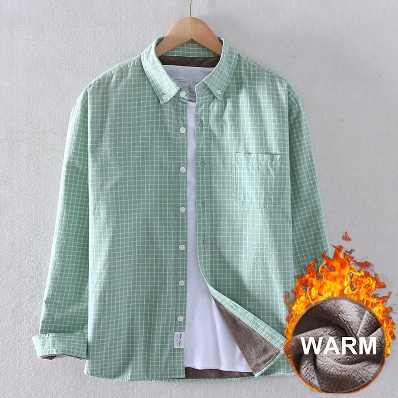 Schinteon mænd vinter varm skjorte 100%  slibende bomuld fløjl foer flannel bund plaid skjorte s -4xl top