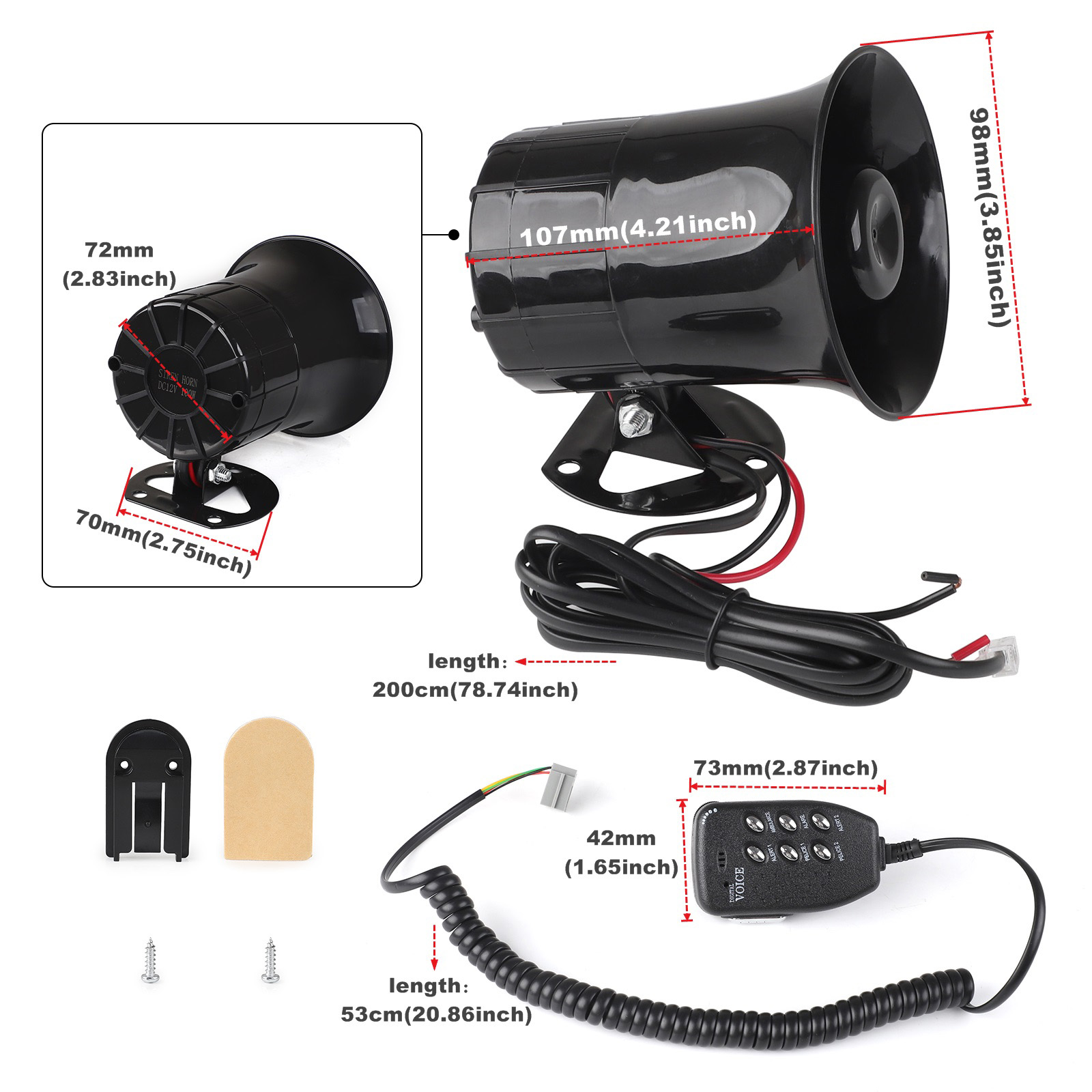 100W 6 Auto Car Truck Vehicle Speaker Warning Alarm SirenFire Ambulance Horn Loudspeaker Sound Tone Loud Horn Motorcycle