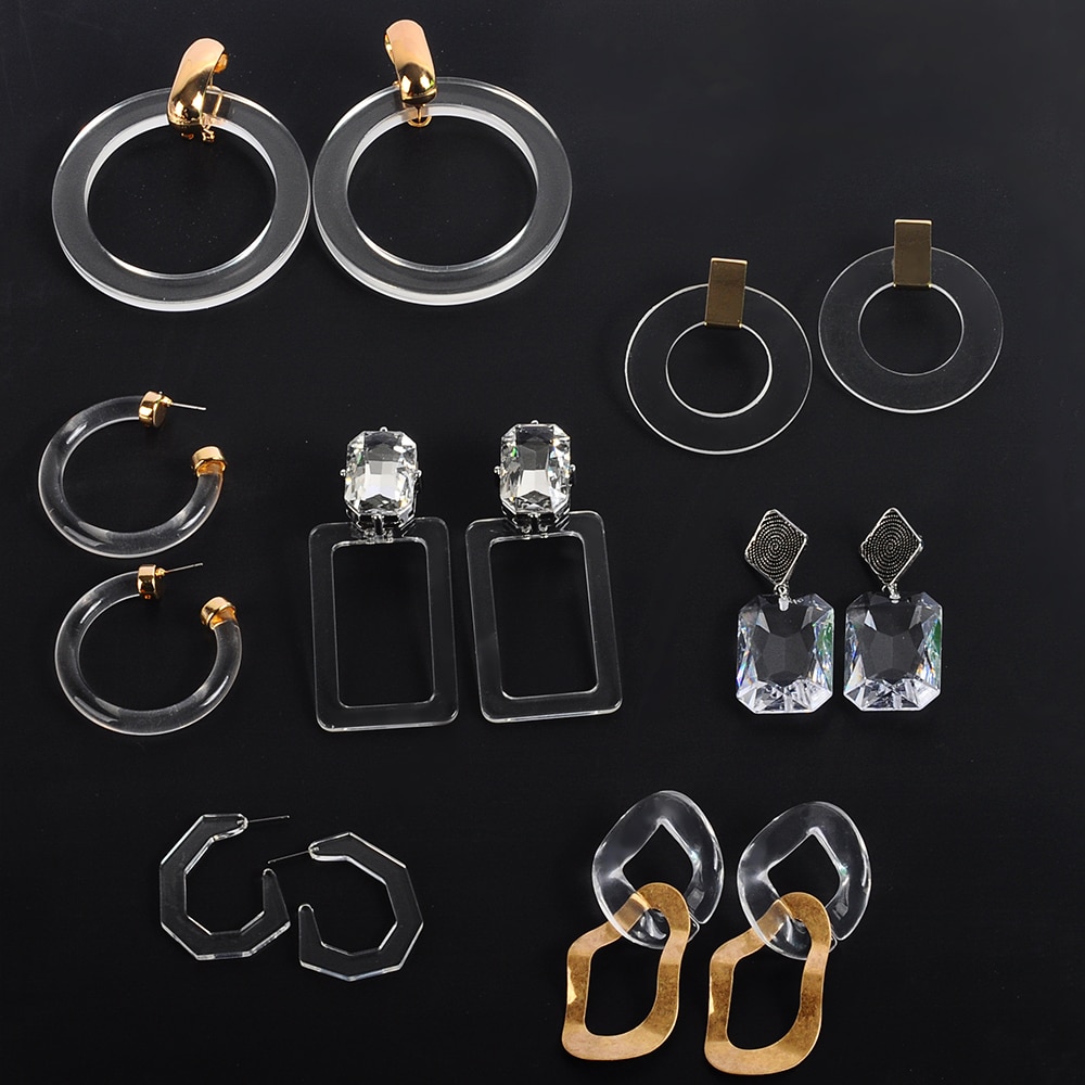 Geometrisk gennemsigtig akryl øreringe til kvinder enkel stor cirkel acetat erklæring boho bryllup za smykker