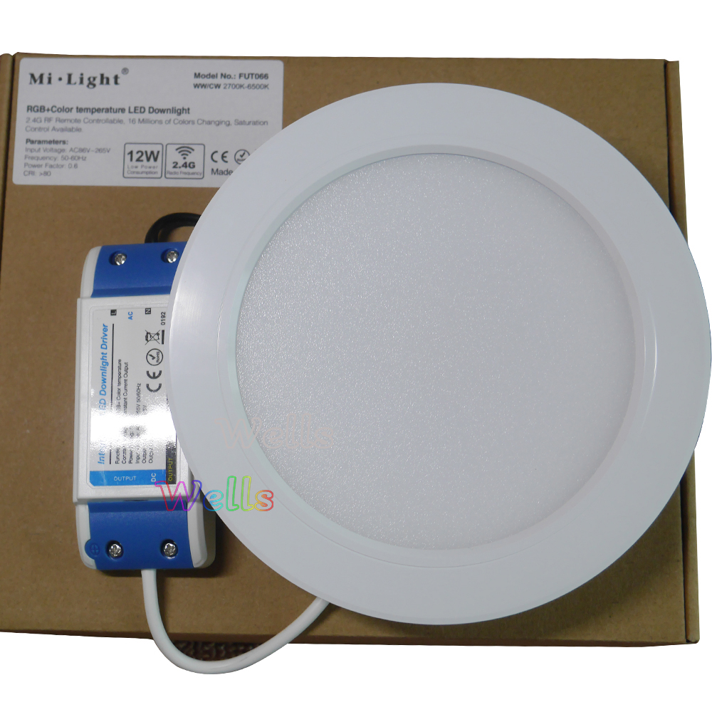 12W Milight FUT066 LED Downlight AC220V RGB+CCT dimmable Led panel light Round Compatible with 2.4G remote/mobile wifi control