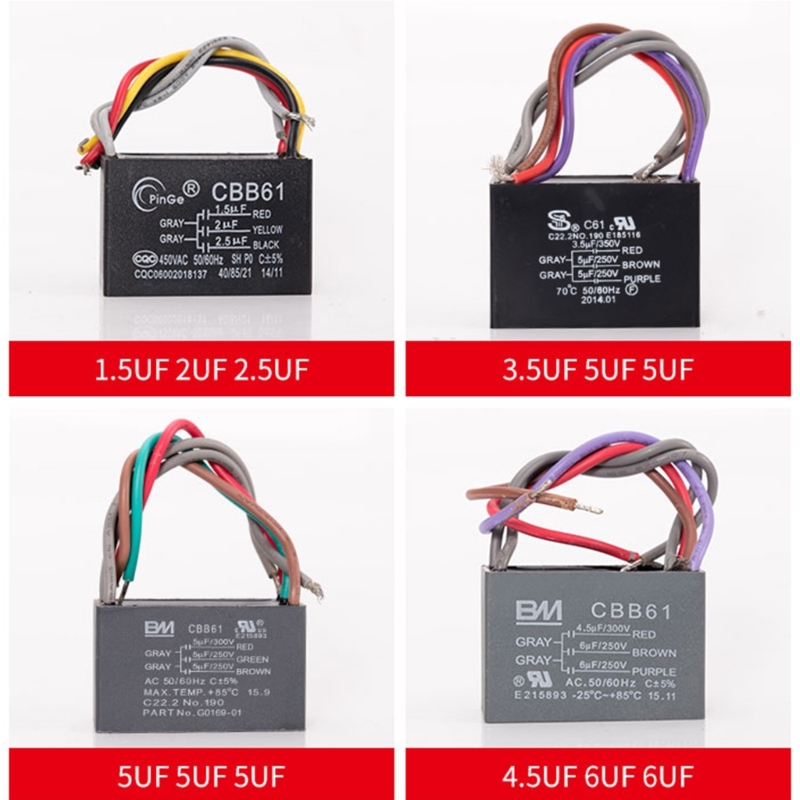 Ceiling Fan Capacitor CBB61 4.5+6+5UF 4.5+6+6UF 5+5+5UF 4+4+2.5UF 4+5+6UF 5 Wire 250V 50/60Hz Motor Running Capacitor