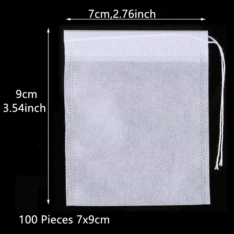 100 Pieces Disposable Tea Bag Drawstring Tea Filter Bags Empty Filter Cotton Bag for Loose Tea: 7x9cm
