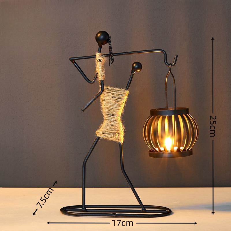 Portavelas de Metal nórdico, candelabro Vintage hecho a mano con personaje abstracto para boda, hogar, cafetería, mesa, decoración artística,: YELLOW