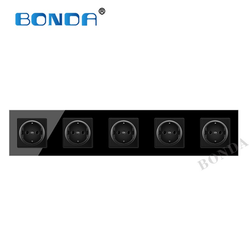 16A Porous conjoined power socket, socket panel, three-layer power socket without plug, crystal tempered glass AC110-250V: 505 Black