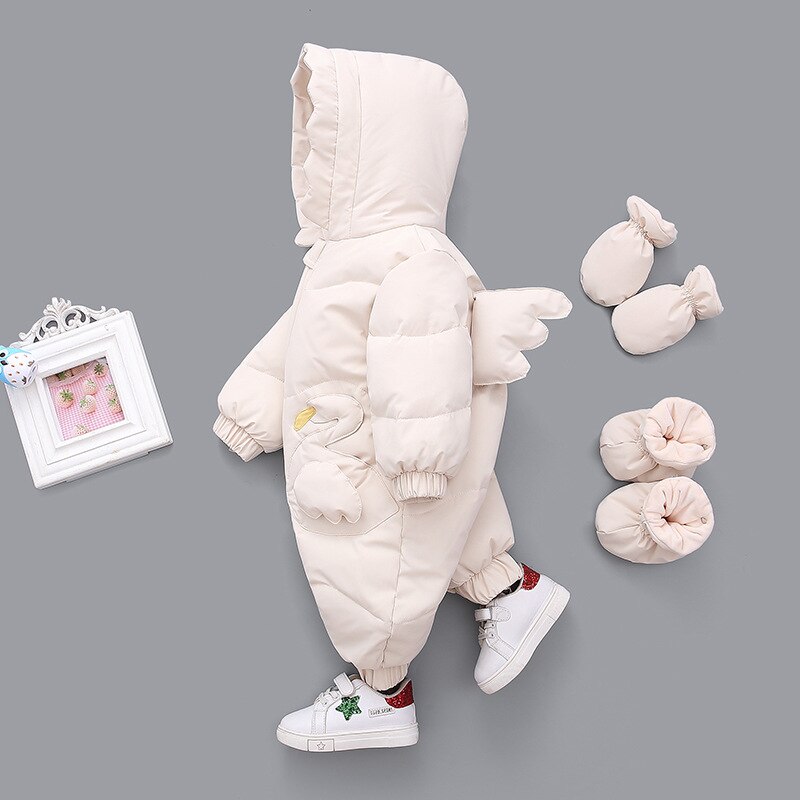 Herfst Winter Baby Baby Kleding Baby Jongens Dikke Down Katoen Jumpsuit Meisjes Lange Mouwen Hooded Romper 3-12 Maand: Beige / 100