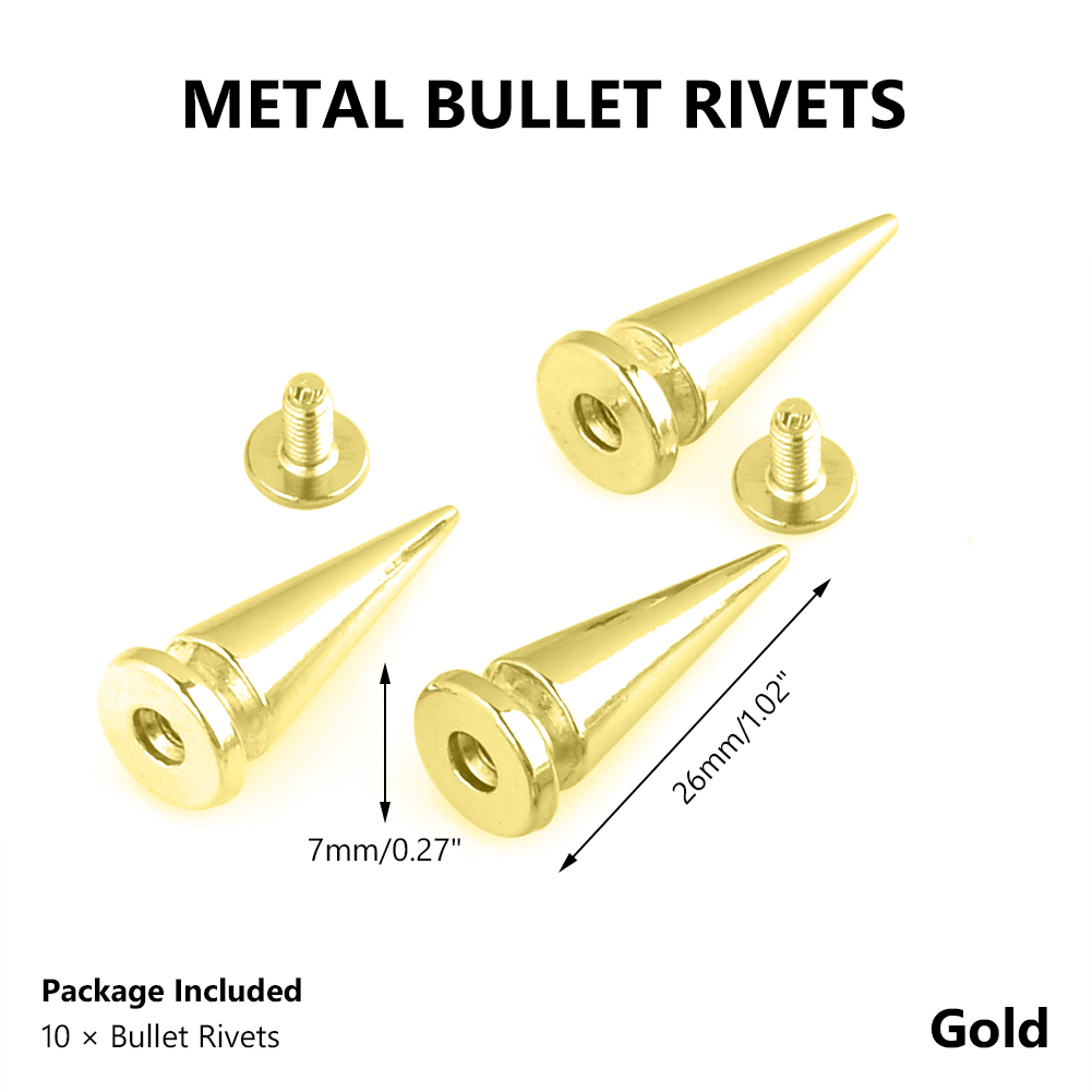 10mm 36mm 10PCS DIY Nails / Rivets Ball PUNK Clothing Customization Silver Metal Bag Studs Cone Punk Spikes Rivet Leathercraft: gold 26mm