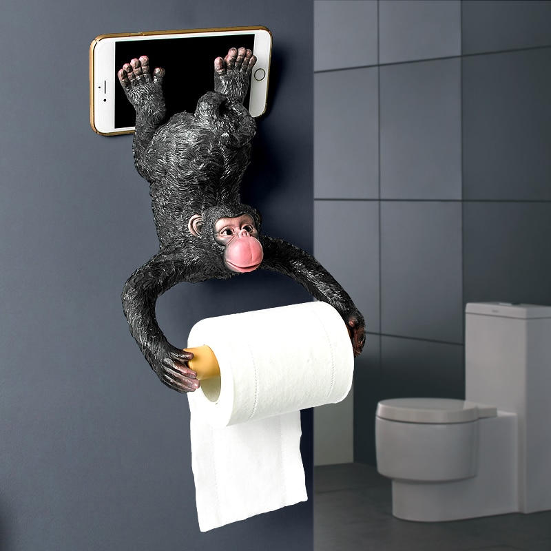 Gibbon Statue Wand Dekoration Wc Tissue Halter Loo Ledge Schwarz Affe skulptur figuren Hängen Rolle Tissue halter