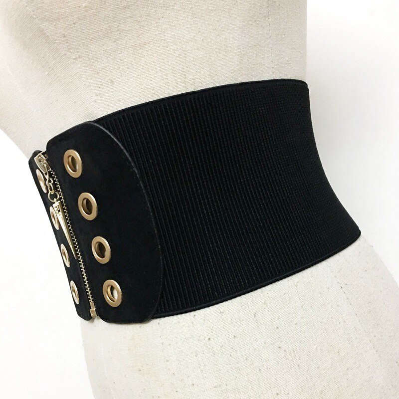 TWOTWINSTYLE Brede Riem Voor Vrouwen Elastische Rits Patchwork Hoge Taille Slim Riemen Lente Mode Vrouwelijke Buikband