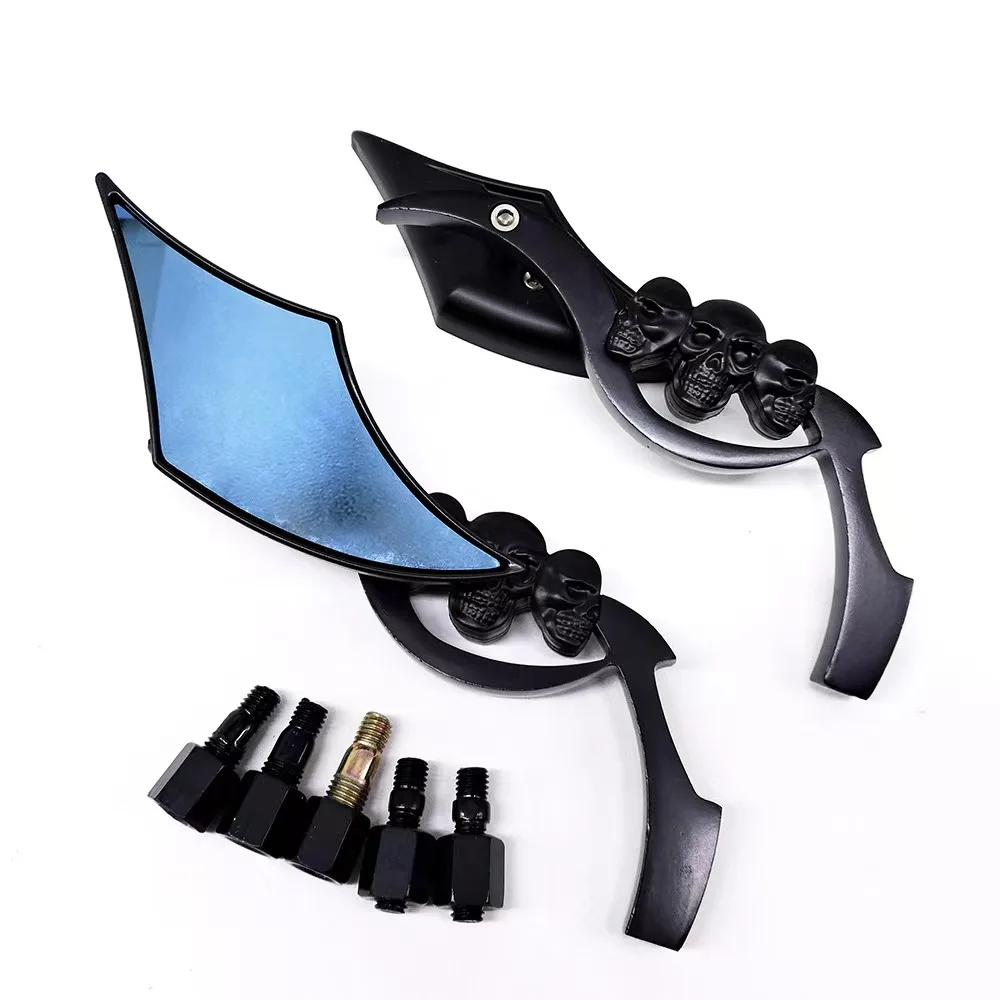 Motorcycle Handlebar Mirror Motorbike Mirror Skull Handlebar Rear Mirror Retro Skeleton Motorcycle Modified Rearview Mirror: Dark Grey