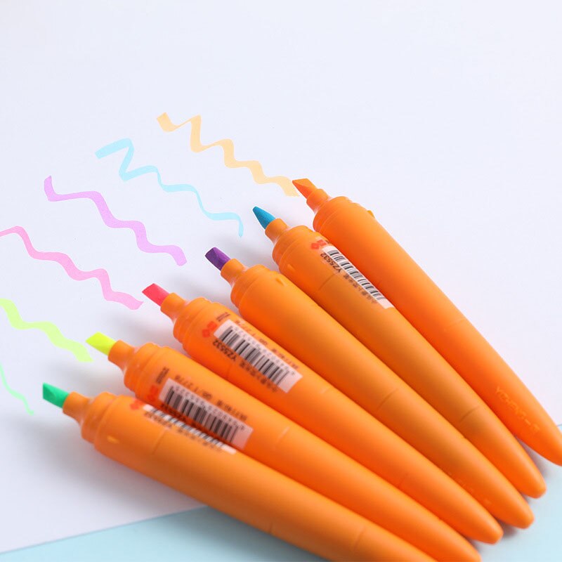 6pc/lot Big Head Carrot 6Color Highlighter Set Cartoon Student Mini Highlighter Pen Radish Head Highlighter Stationery
