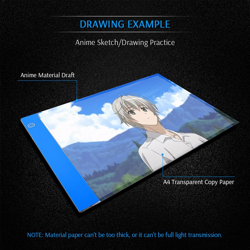 LED Drawing Board A4 - Ultra-thin USB Powered Tracing Pad - 3 Level Dimming - for Artists