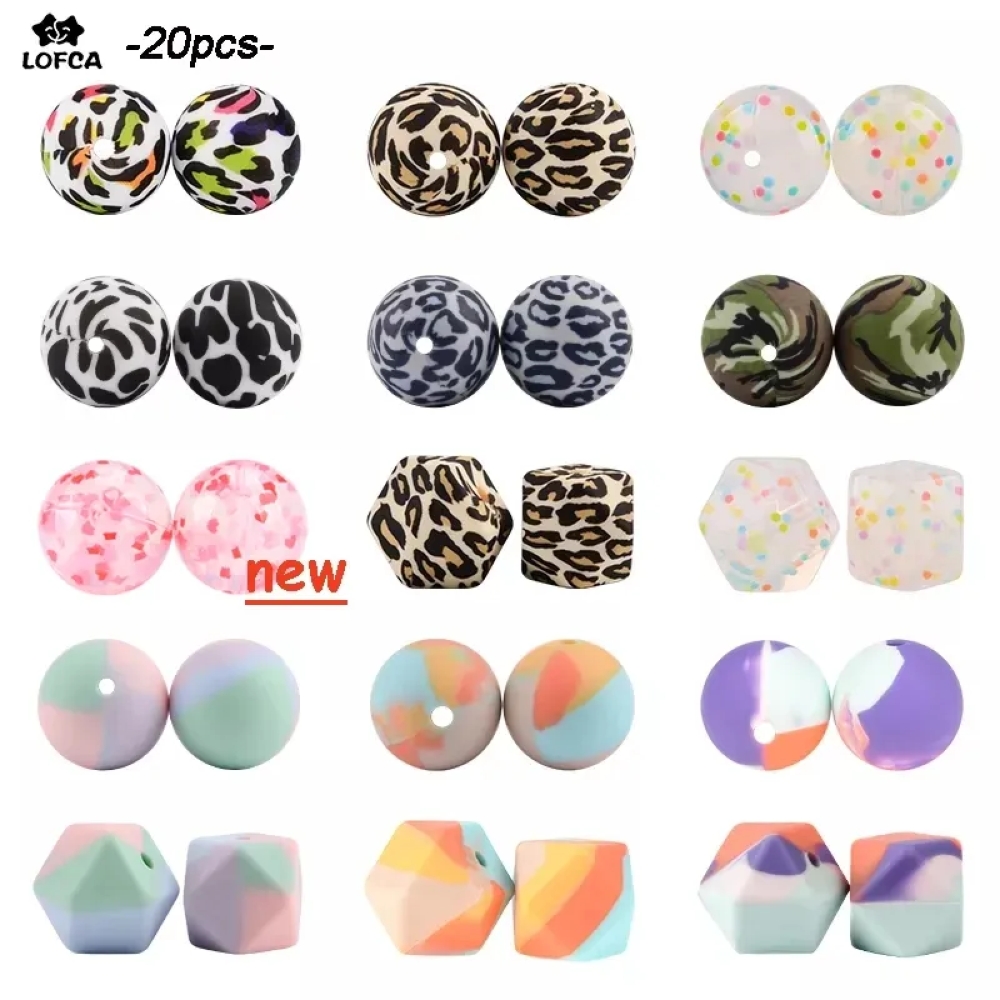 Lofca 20Pcs Tie Dye Luipaard Terrazzo Dalmatische Camo Siliconen Losse Kralen Tandjes Kralen Diy Chewable Baby Veilig Bijtring Ronde