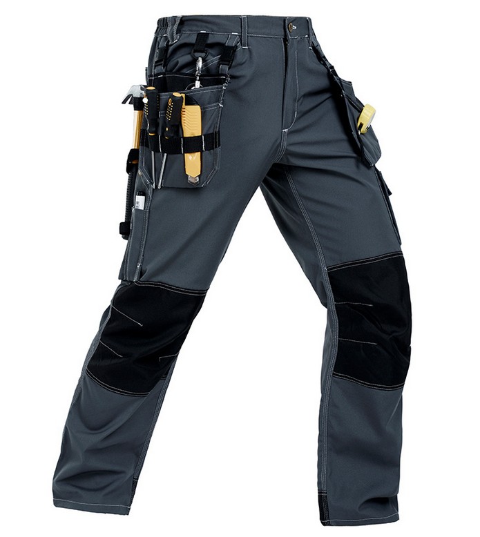 Bauskydd-pantalón mecánico con múltiples bolsillos para hombre, pantalón de trabajo gris con rodilleras, pantalones de carpintero,: S