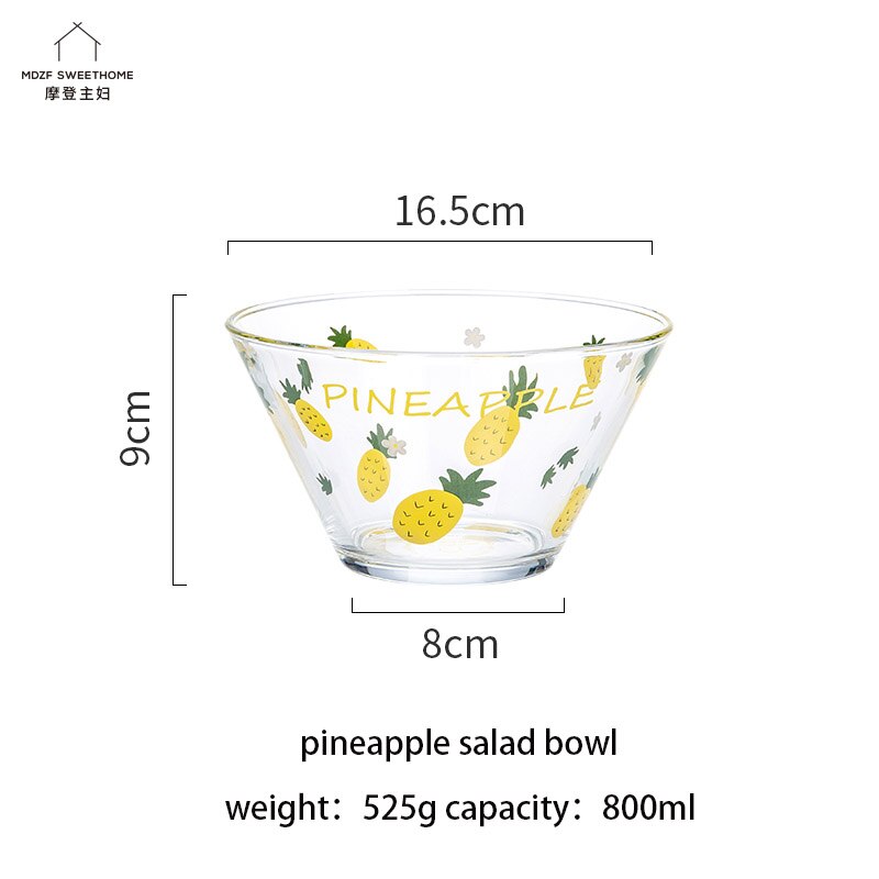 Mdzf 800ml frugt mønster glas salatskål frugt dessert nudler skål hjemme nordisk stil køkken suppe ris serverings skåle service: Ananas