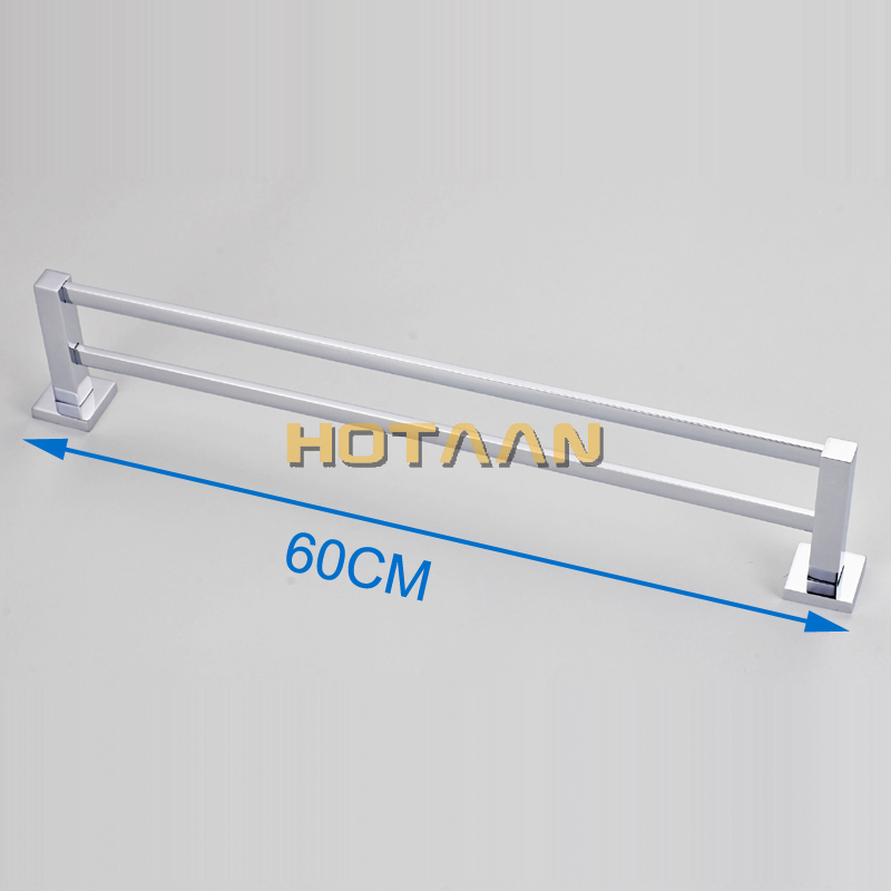Toallero doble de acero inoxidable cromado para baño, soporte para toalla, ganchos de 60cm, montado en la pared